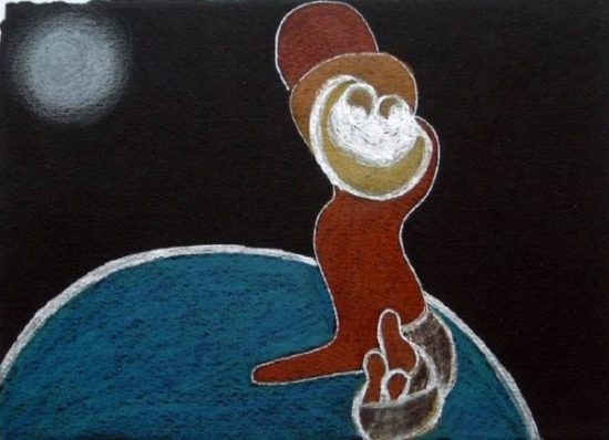 Desenho com caneta e lápis colorido sobre papel preto